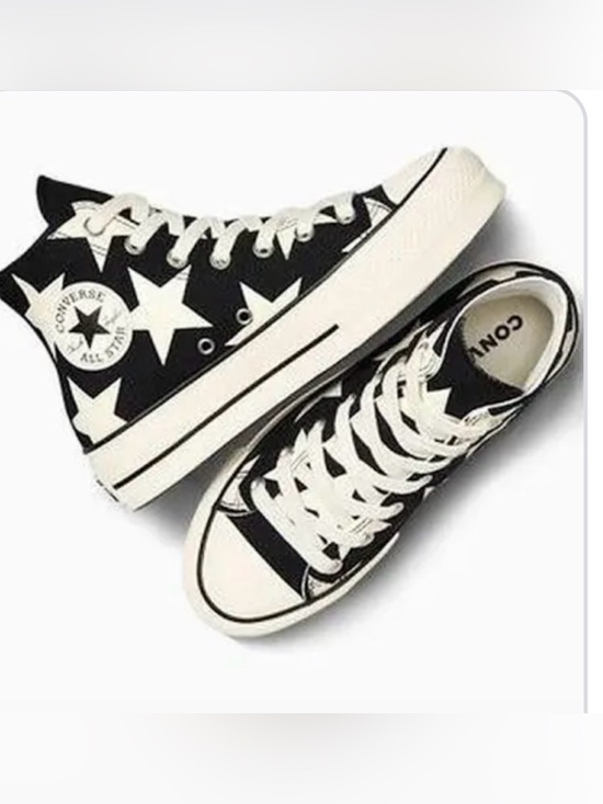 Converse Shoes - Converse ALL STAR LIFT High Top Sneakers Black & Cream Star Pattern Platform 7.5